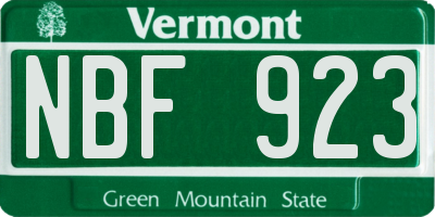 VT license plate NBF923