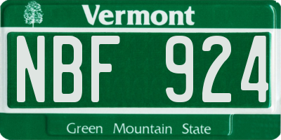 VT license plate NBF924