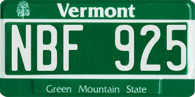 VT license plate NBF925