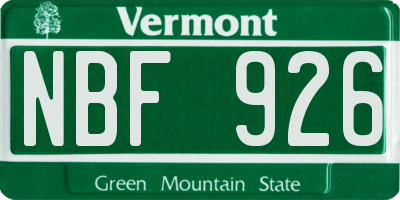 VT license plate NBF926