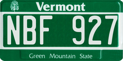 VT license plate NBF927