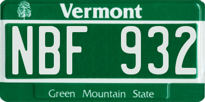 VT license plate NBF932