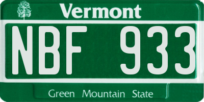 VT license plate NBF933