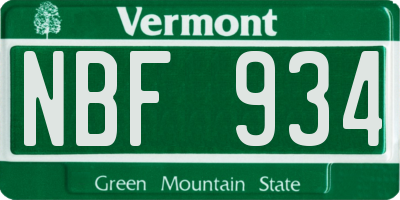 VT license plate NBF934