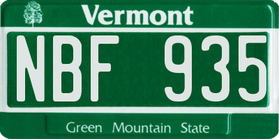 VT license plate NBF935