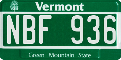 VT license plate NBF936