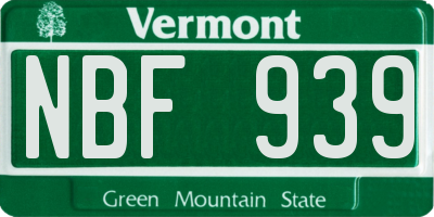 VT license plate NBF939