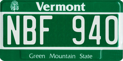 VT license plate NBF940