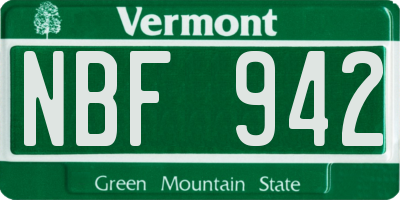 VT license plate NBF942
