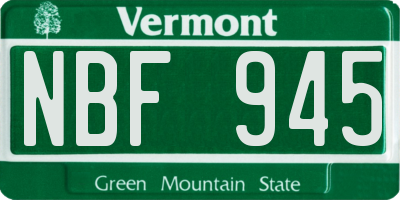 VT license plate NBF945