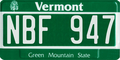 VT license plate NBF947