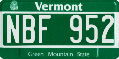 VT license plate NBF952