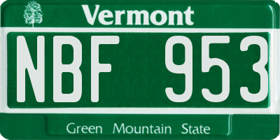 VT license plate NBF953