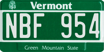 VT license plate NBF954