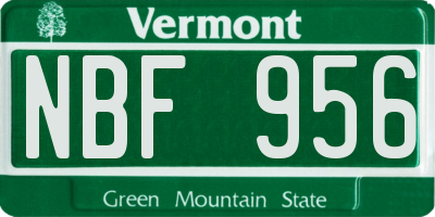 VT license plate NBF956