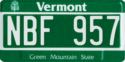 VT license plate NBF957