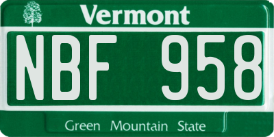 VT license plate NBF958