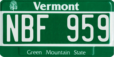VT license plate NBF959