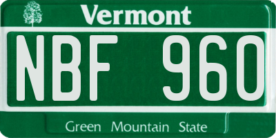 VT license plate NBF960