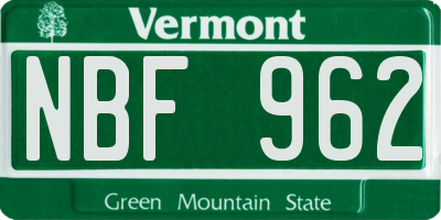 VT license plate NBF962