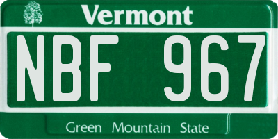 VT license plate NBF967