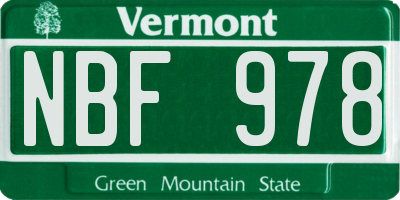 VT license plate NBF978