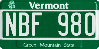 VT license plate NBF980
