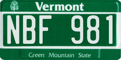 VT license plate NBF981