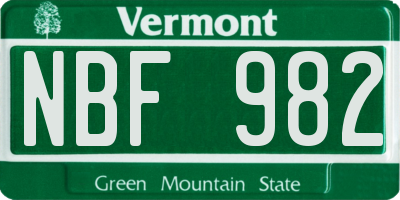 VT license plate NBF982