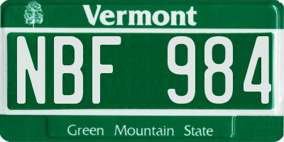 VT license plate NBF984