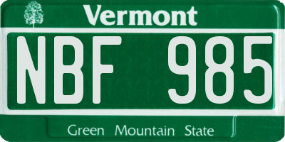 VT license plate NBF985