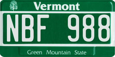VT license plate NBF988