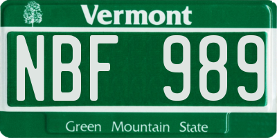 VT license plate NBF989