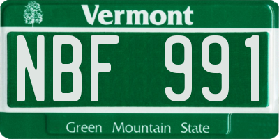 VT license plate NBF991