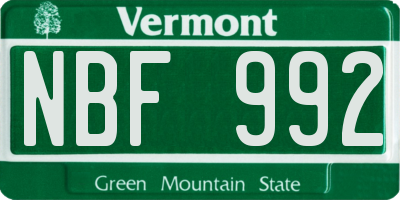 VT license plate NBF992