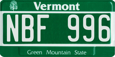 VT license plate NBF996