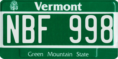VT license plate NBF998