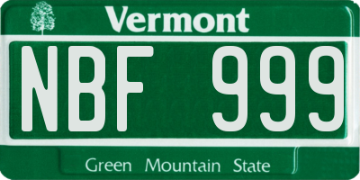 VT license plate NBF999