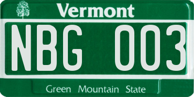 VT license plate NBG003
