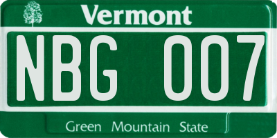 VT license plate NBG007