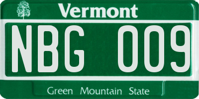 VT license plate NBG009
