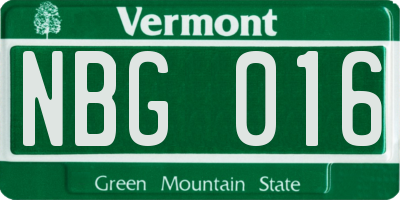VT license plate NBG016