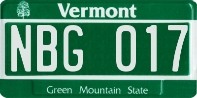 VT license plate NBG017