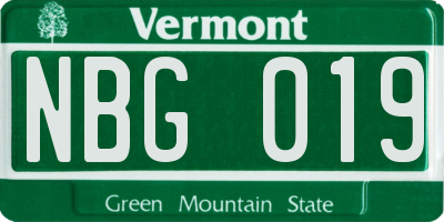 VT license plate NBG019