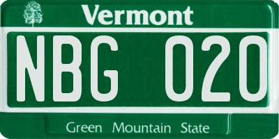 VT license plate NBG020
