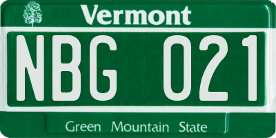 VT license plate NBG021