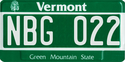 VT license plate NBG022