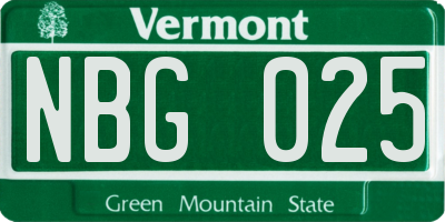 VT license plate NBG025