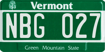 VT license plate NBG027
