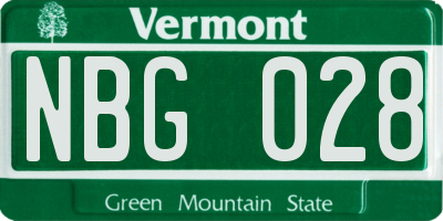VT license plate NBG028